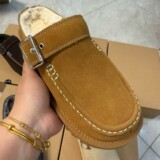 Vintage belt buckle thick bottom fur slippers women autumn outerwear 2026 new brown premium feel fleece bag toe cotton shoes UGG
