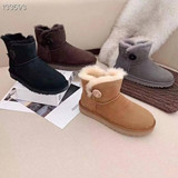 Winter classic wood buckle snow boots women sheepskin fleece one piece wool boots genuine leather fleece thickened warm cotton shoes UGG