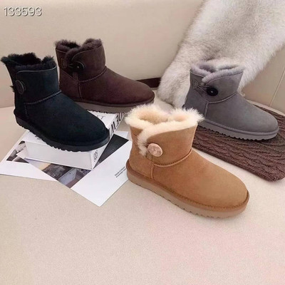 Winter classic wood buckle snow boots women sheepskin fleece one piece wool boots genuine leather fleece thickened warm cotton shoes UGG