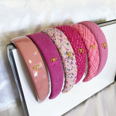 chanel High Cranial Top Wide Edge Pink Hair Band Women Korean Influencer Elegance Pressing Hair Card Headband All Match Face Wash Hair Accessories Hair Band