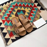 Cross-border cork bottom double belt semi-slip sandals women outer wear lazy Birkenstocks cowhide sandals manufacturers hand out UGG