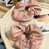 miumiu european and american style solid color high-grade hair ring milk tea color PU leather large intestine circle net celebrity blogger same style niche hair accessories