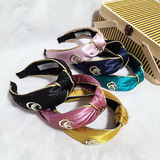 Gucci Niche Korean Style Double Gold Rim Headband Hair Clip Wide Edge Simple Sweet Cross Band Head Button Crystal Satin Pressed Headband