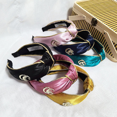 Gucci Niche Korean Style Double Gold Rim Headband Hair Clip Wide Edge Simple Sweet Cross Band Head Button Crystal Satin Pressed Headband