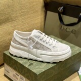 Gucci 1977 Thick Sole Embroidered Canvas White Shoes New Lace Up Plaid Thick Sole Lace Up Round Toe Couple Men and Women Shoes