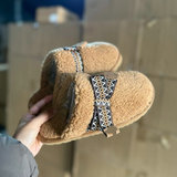 Cross-border winter new lamb wool all-in-one ethnic style bag toe hair slippers warm Teddy flat wool half pallet UGG