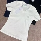 alo 2025 summer high short sleeve t-shirt new bamboo knuckle cotton t-shirt slim collar peach heart top slim version women alo