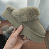New Chisoi thick-soled slippers women's sheepskin fur one-piece high shoes genuine leather thickened cowhide outdoor non-slip sole UGG