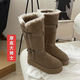 Sangpo snow boots women winter new leather buckle knight boots fleece padded cotton shoes sheepskin wool one-piece long boots UGG