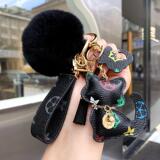 Cross-border European and American new keychain men's and women's creative kitten key chain car key rope pendant leather rope