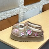 Women's Shoes Cotton Shoes Half Heel Snow Cotton Wool Lining Bea Mary Jane Thickened Outdoor Embroidery Winter UGG