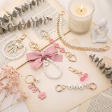 New Faux Pearl Large Bow Bag Charm Pendant Creative Handmade Colorful Ribbon Knot Keychain