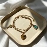 Tiffany Titanium Steel 18k Gold Blue Drip Bag Heart Key Double Layer Bracelet Women Celebrity Lady Style
