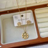 tb 18K Gold In-Furnace Vacuum Electroplating Integral Stainless Steel TB Necklace Earrings Bracelet Ornaments Hollowed Out Letter Necklace