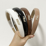 miumiu Temperament Simple Pearl Letter Hair Band Sponge Blast Furnace Headband Thin Edge Airy Hair Card Wear Out Hair Pressure Women