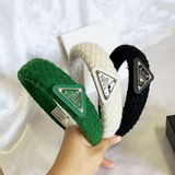 Prada lambswool inverted triangle letter headband vintage fashion headband warm hair clip autumn winter wide edge hair press card