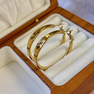 YSL Stainless Steel Large Circle Design Metal Letter Earrings Women's Explosive Temperament Simple All-match Earrings