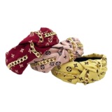 Louis Vuitton European and American style metal chain knotted headband wide edge fabric print headband simple personality vintage old flower hair accessories