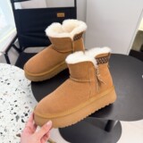 2026 new sheepskin wool one-piece platform snow boots women genuine leather padded warm cotton shoes upper shoes winter UGG