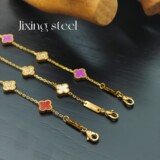 Van cleef Luxury Edition Light Luxury Mini Four Leaf Clover Room Diamond Shell Bracelet Renaissance Light Luxury Colorful