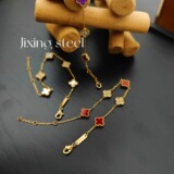 Van cleef Luxury Edition Light Luxury Mini Four Leaf Clover Room Diamond Shell Bracelet Renaissance Light Luxury Colorful