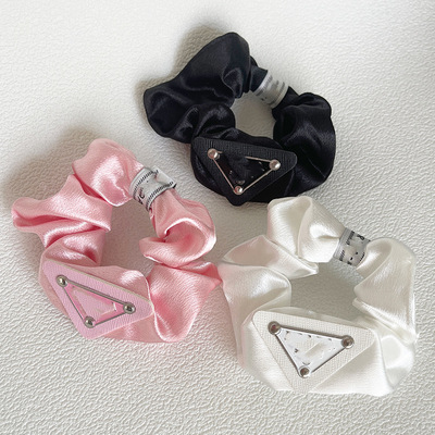 prada Elegant Satin Large Intestine Hair Circle Ins Fat Intestine Circle Letter Large Intestine Circle Korean Simple Women's Headwear