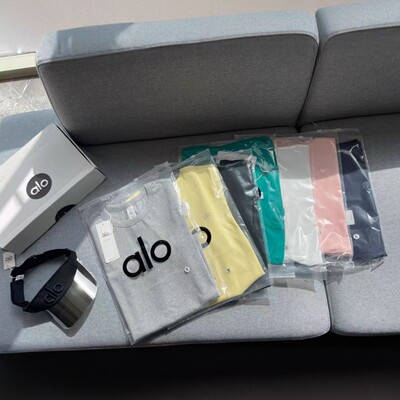 alo Seven-color Dopamine 26 spring and summer new European and American solid color women's short sleeve T-shirt elegant slim sport T