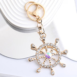 Cross-border new variety of crafts diamond-set sailing ship rudder key chain gift temperament car key chain alloy ornament