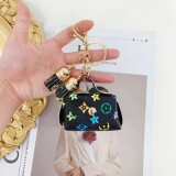 Mini leather small bag cute coin purse storage bag earphone bag old flower pendant key bag key bag women