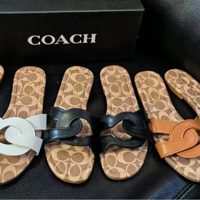 Coach Summer Flat Bottom Word Versatile Metal European and American Fashion Women Flat Bottom Fashion Versatile Classic High End