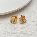 Copper-plated 18K Gold Natural Shell Inlaid Heart-Shaped Stud Earrings Necklace Niche Fashion Sweet Jewelry Set high quality jewelryTB