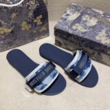 Dior Flip Flops Women 2026S Summer Outerwear Embroidered Letters Flat Casual Velcro Stickers Foreign Trade Beach Candle Mop