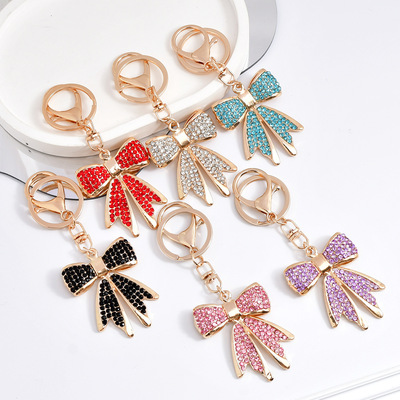 Creative Gift Full Diamond Bow Car Keychain Pendant Fashion Ladies Bag Elegant Key Chain Spot