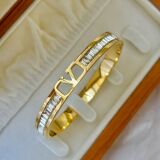 Stainless Steel V Bangle Gold Zircon Bracelet Cross-border Best Seller