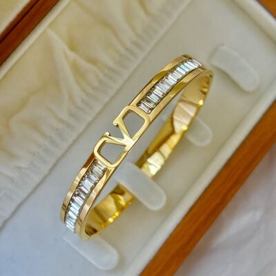 Stainless Steel V Bangle Gold Zircon Bracelet Cross-border Best Seller