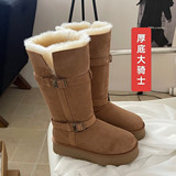Sangpo snow boots women winter new leather buckle knight boots fleece padded cotton shoes sheepskin wool one-piece long boots UGG