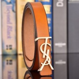 YSL 2025 Women's Fashion Big Brands Luxury Two-tier Cowhide Belt Ladies' Fashion Simple Genuine Leather Dress Cow