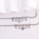 Tiffany Titanium Steel Korean Edition 18k Gold Blue Pink Drip Oil Heart Diamond Double Layer Chain Stitching Premium Bracelet Women