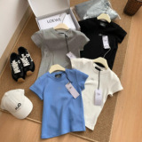 alo summer new slim shoulder round neck short sleeve t-shirt simple solid color slim short sleeve top women