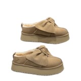 Bow knot fur heightening snow boots women 2026 winter fleece fur one-piece warm slip on padded shoes UGG