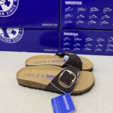 Birken 2026 Summer European and American Fashion Lettering Thick Sole Sandal Toe Layer Cowhide Round Toe Eva Shoe Soles Spot
