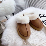 Outer Wear Warm Cotton Slippers Bag Toe Slippers Sheepskin Fur All-in-One Thick Sole Increase Non-slip Women's Wool Slippers Cotton UGG