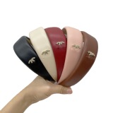 Korean style Chanel style double c leather sponge headband net red with headband 2023 new summer candy color hair card jewelry