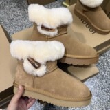 Women's Sangpo Village Sheepskin Thick Sole Snow Boots 2026 Winter New Cotton Shoes Genuine Leather Fur Horn Button UGG
