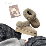Snow boots women curly tartan fur one-piece heightening snow cotton thick sole wool fleece padded cotton shoes winter UGG
