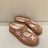 Women's Shoes Cotton Shoes Half Heel Snow Cotton Wool Lining Bea Mary Jane Thickened Outdoor Embroidery Winter UGG