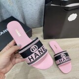 Chanel-style 2026 Summer Embroidery Flat Flip Flops Letters Anti Casual Outdoor Wear Classic Beach Couple Slippers