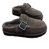 Vintage belt buckle thick bottom fur slippers women autumn outerwear 2026 new brown premium feel fleece bag toe cotton shoes UGG