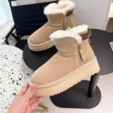 2026 new sheepskin wool one-piece platform snow boots women genuine leather padded warm cotton shoes upper shoes winter UGG