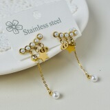 Dior Stainless Steel Pig Nose Earrings Pearl Star Fringe Stud Earrings Big Brand Colorless Earrings